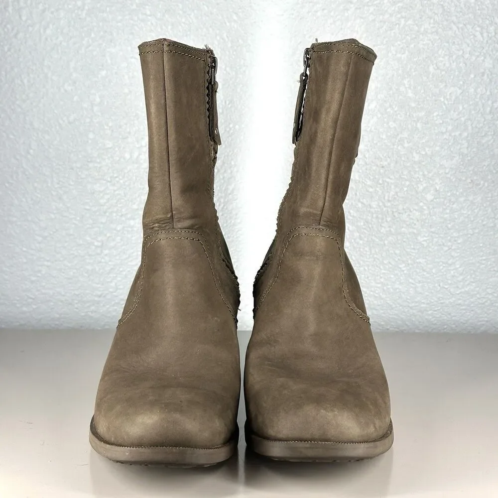 TEVA FOXY MID CALF Women’s Size 8 Boots Leather Olive Green Zipper - Picture 2 of 13